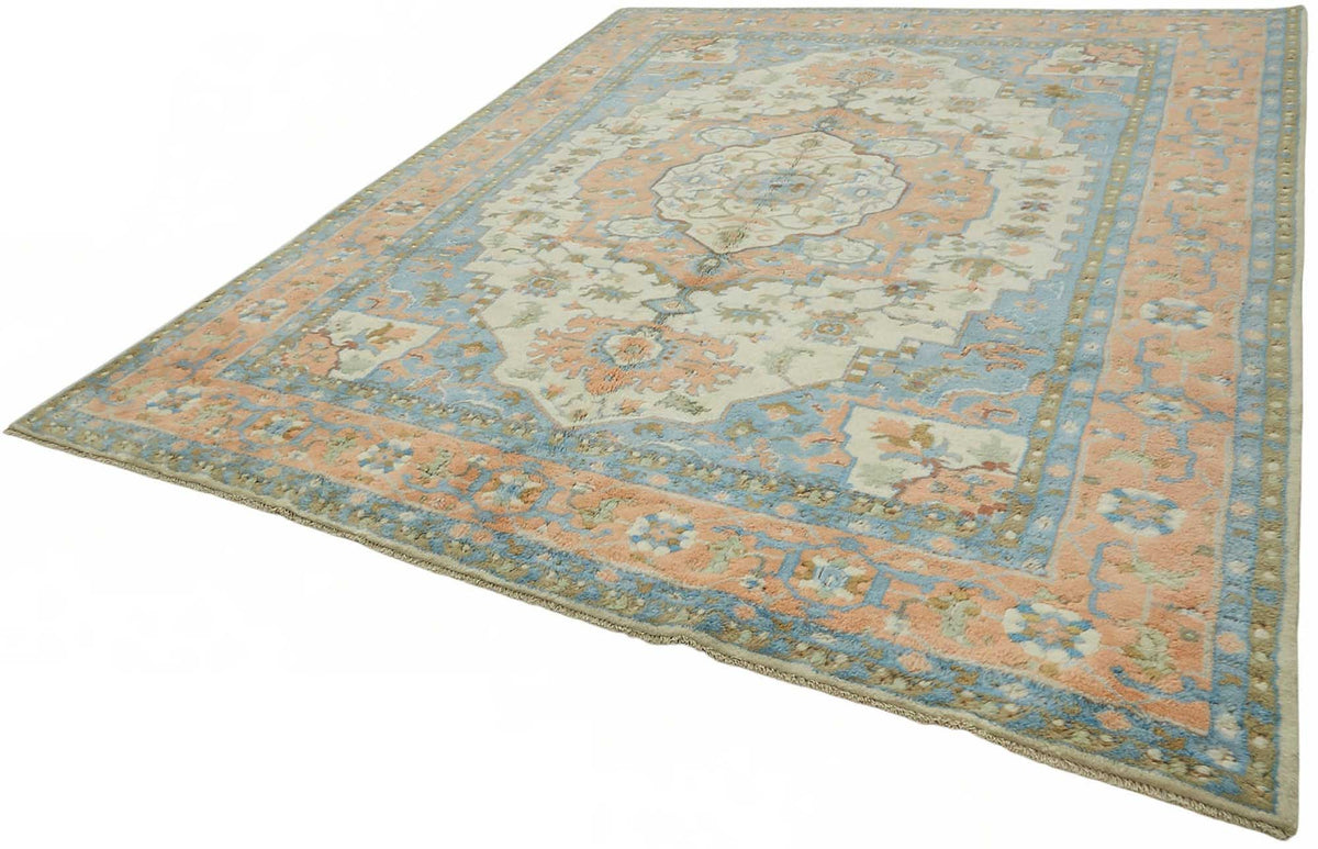 Vamave Somon ve Açık Mavi Madalyon Desenli Uşak Halısı 275x348 cm – doku yakın çekim