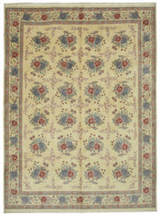 Vamave Bej Zeminli Mavi Çiçekli Düz Mavi Halı 274x366 cm 49206