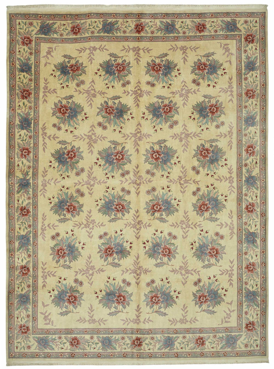 Vamave Bej Zeminli Mavi Çiçekli Düz Mavi Halı 274x366 cm 49206