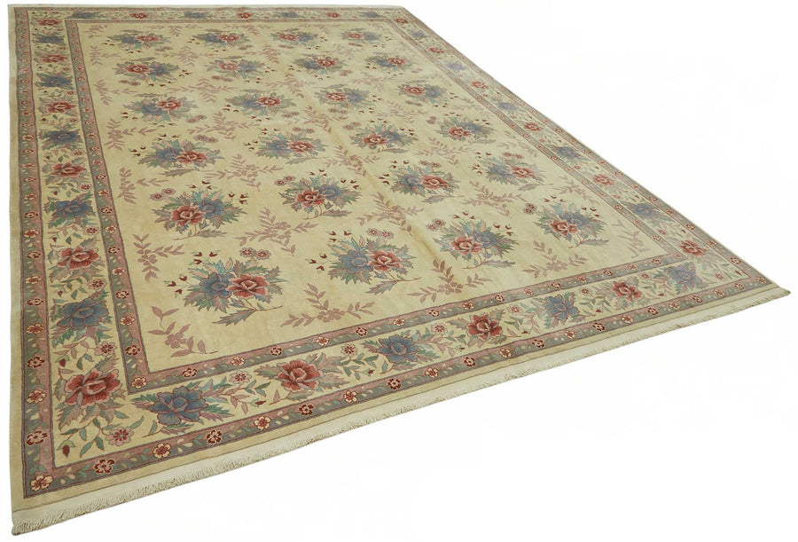 Vamave Bej Zeminli Mavi Çiçekli Düz Mavi Halı 274x366 cm 49206 – genel görünüm
