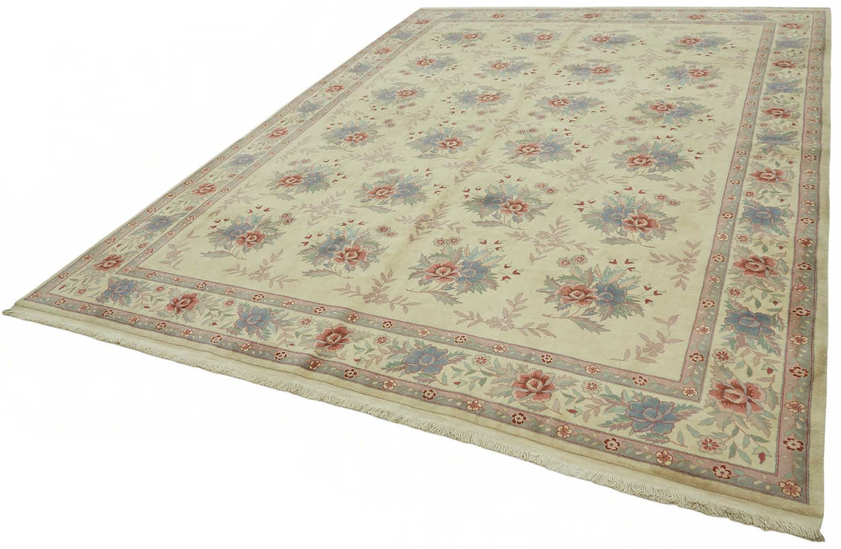Vamave Bej Zeminli Mavi Çiçekli Düz Mavi Halı 274x366 cm 49206 – doku yakın çekim