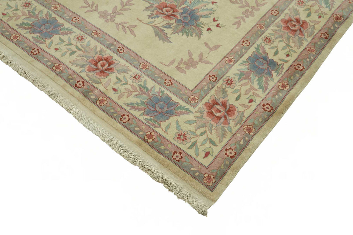 Vamave Bej Zeminli Mavi Çiçekli Düz Mavi Halı 274x366 cm 49206 – detay görünümü