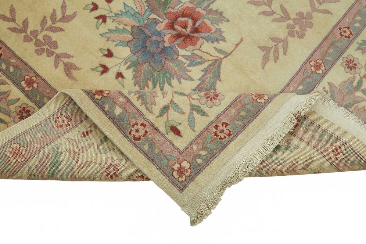 Vamave Bej Zeminli Mavi Çiçekli Düz Mavi Halı 274x366 cm 49206 – kenar detayı