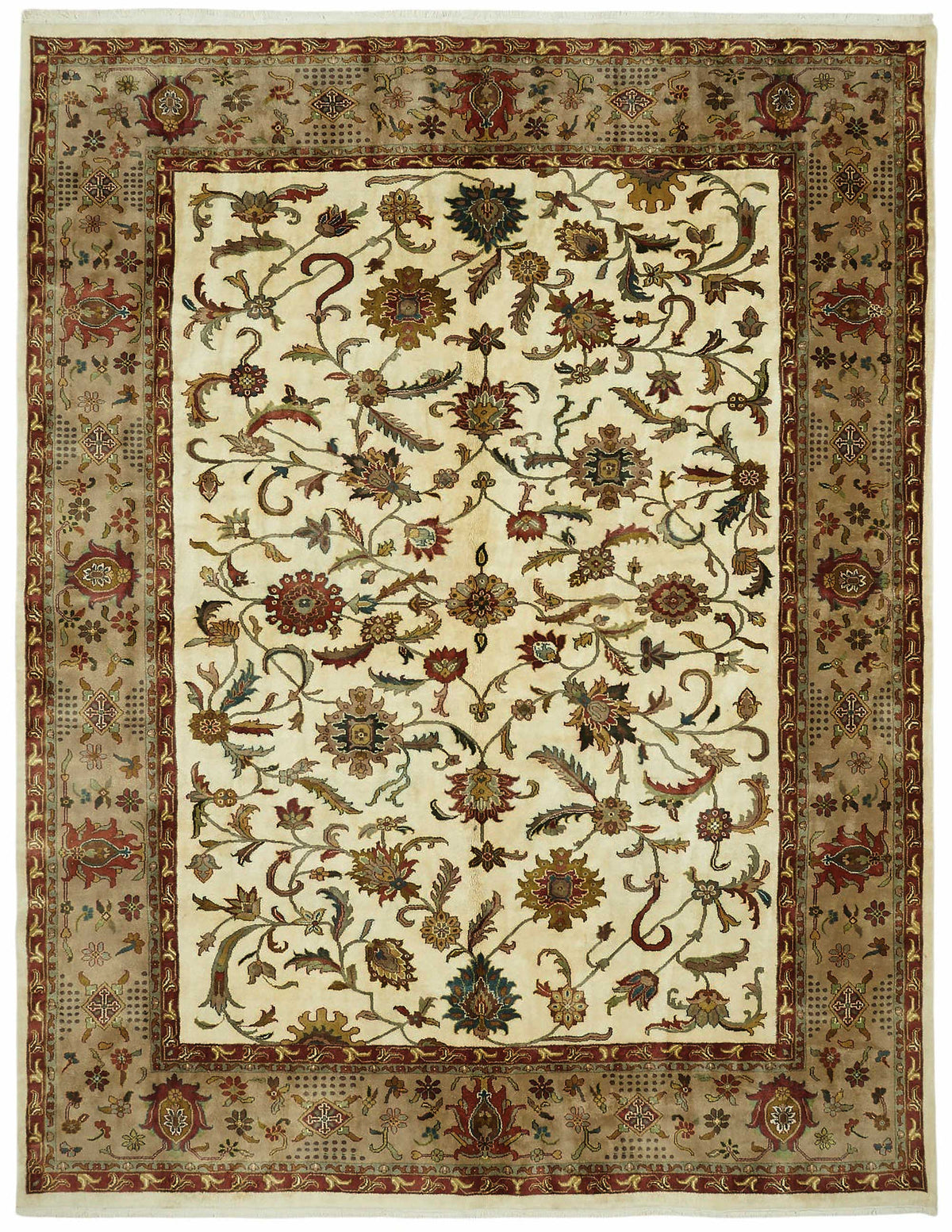 Vamave Uşak El Dokuma Krem Çiçek Desenli Yün Halı 276x360 cm