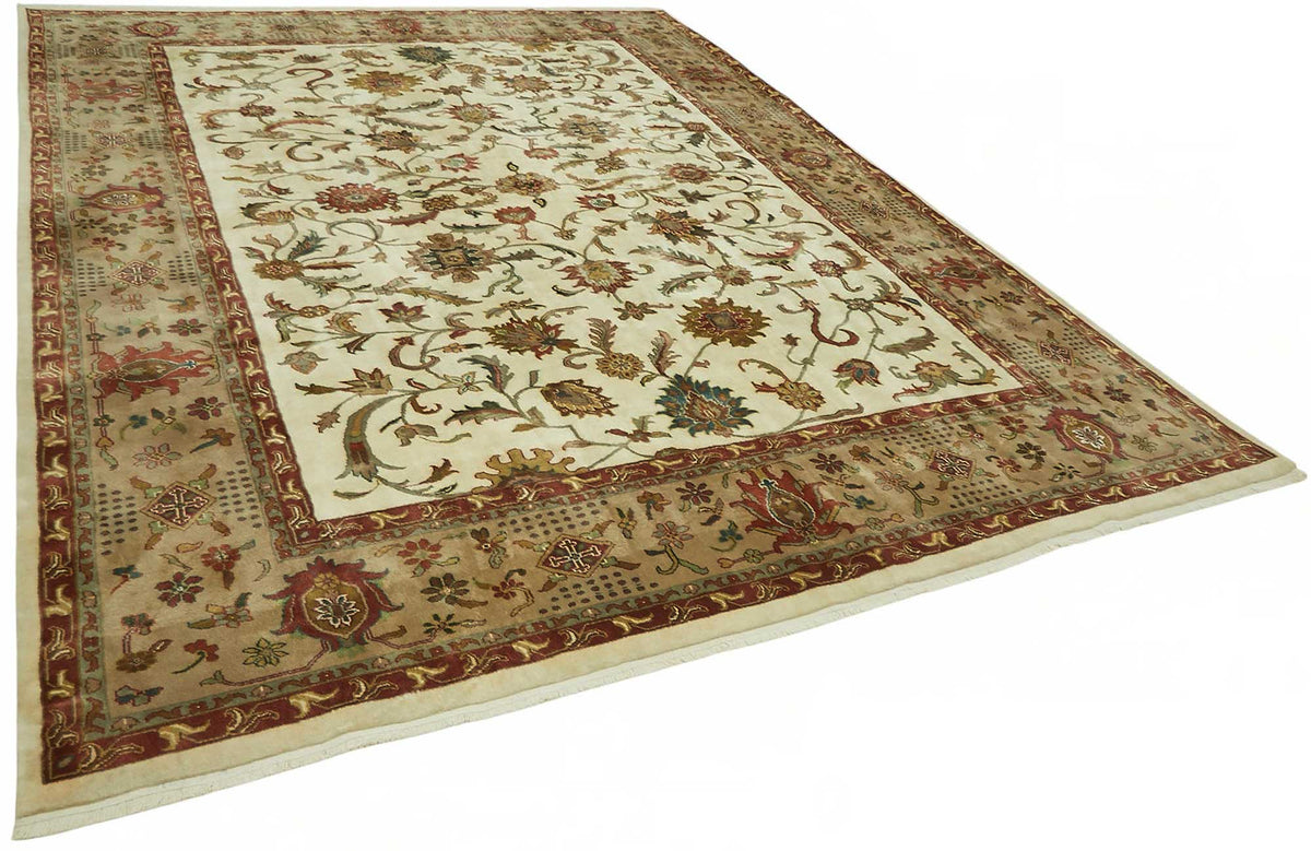 Vamave Uşak El Dokuma Krem Çiçek Desenli Yün Halı 276x360 cm – genel görünüm