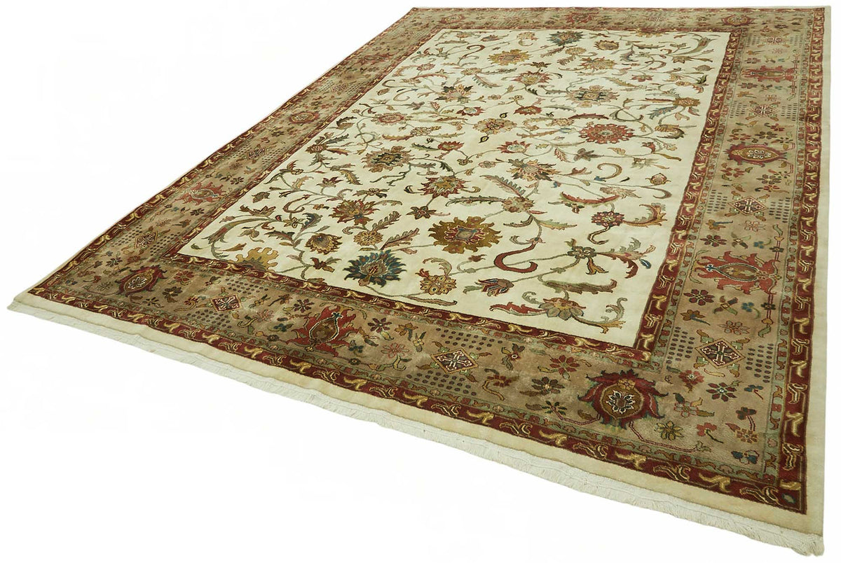 Vamave Uşak El Dokuma Krem Çiçek Desenli Yün Halı 276x360 cm – doku yakın çekim