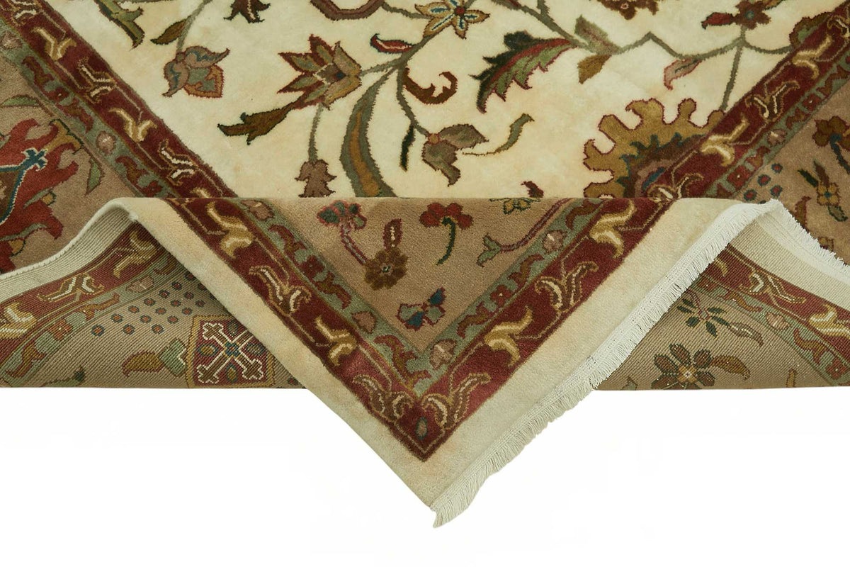 Vamave Uşak El Dokuma Krem Çiçek Desenli Yün Halı 276x360 cm – kenar detayı
