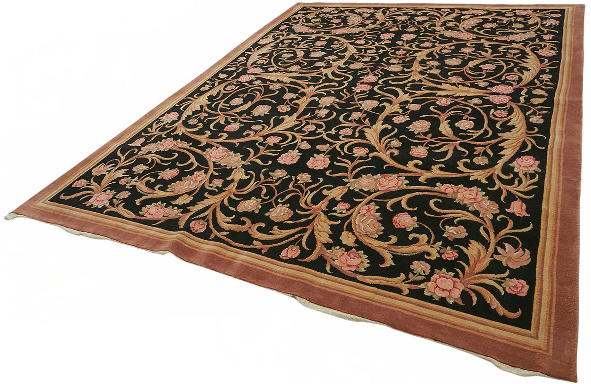 Vamave Siyah Bej Halı Vintage Uşak El Dokuması 262x360 cm – doku yakın çekim