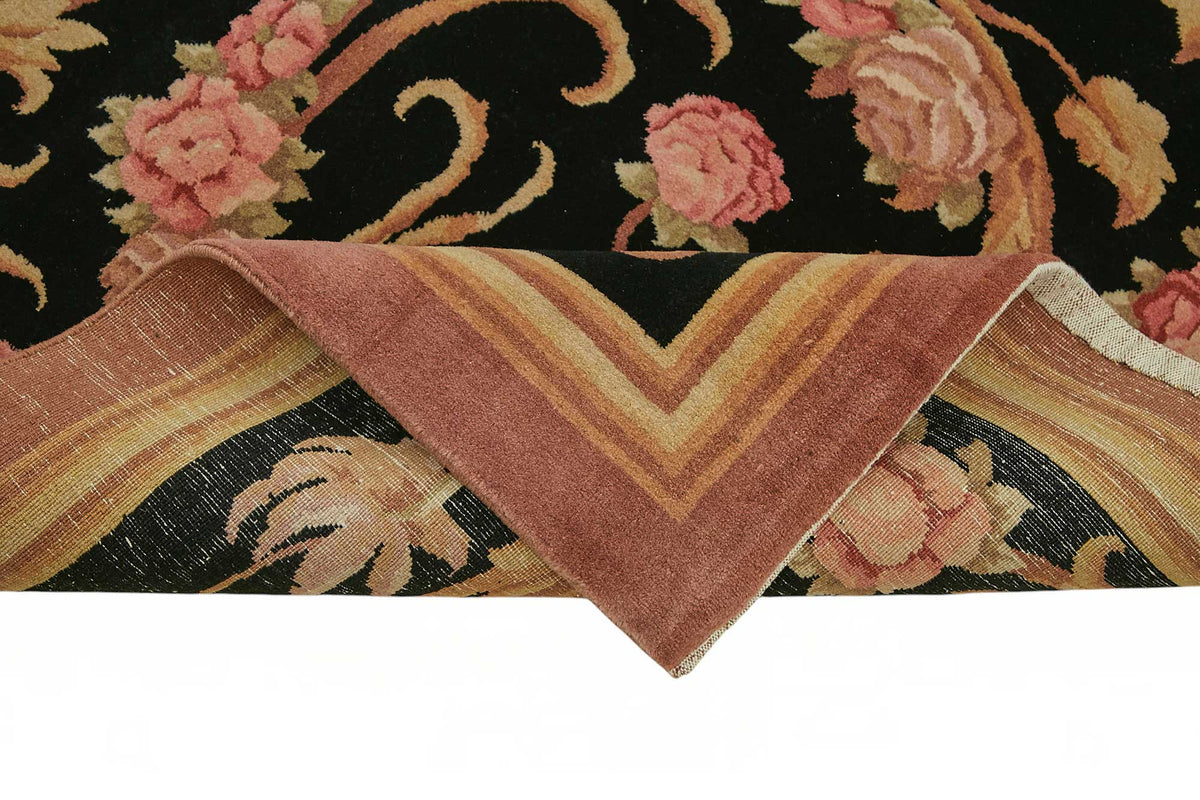 Vamave Siyah Bej Halı Vintage Uşak El Dokuması 262x360 cm – kenar detayı