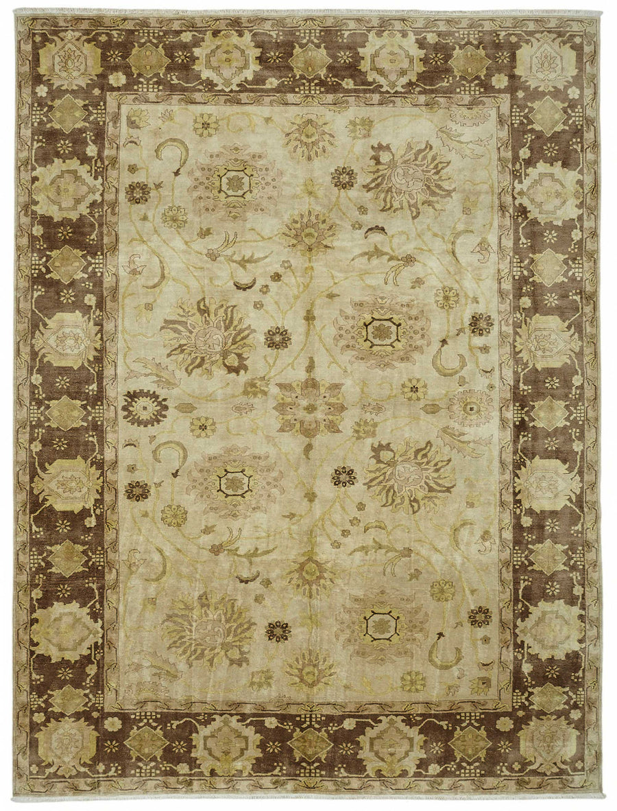 Vamave Bej Kahverengi Çiçek Desenli Uşak El Dokuma Halı 10-20 Yıllık 312x406 cm