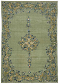 Zelko Madalyon Desenli Overdyed Yeşil Halı 244x350 cm