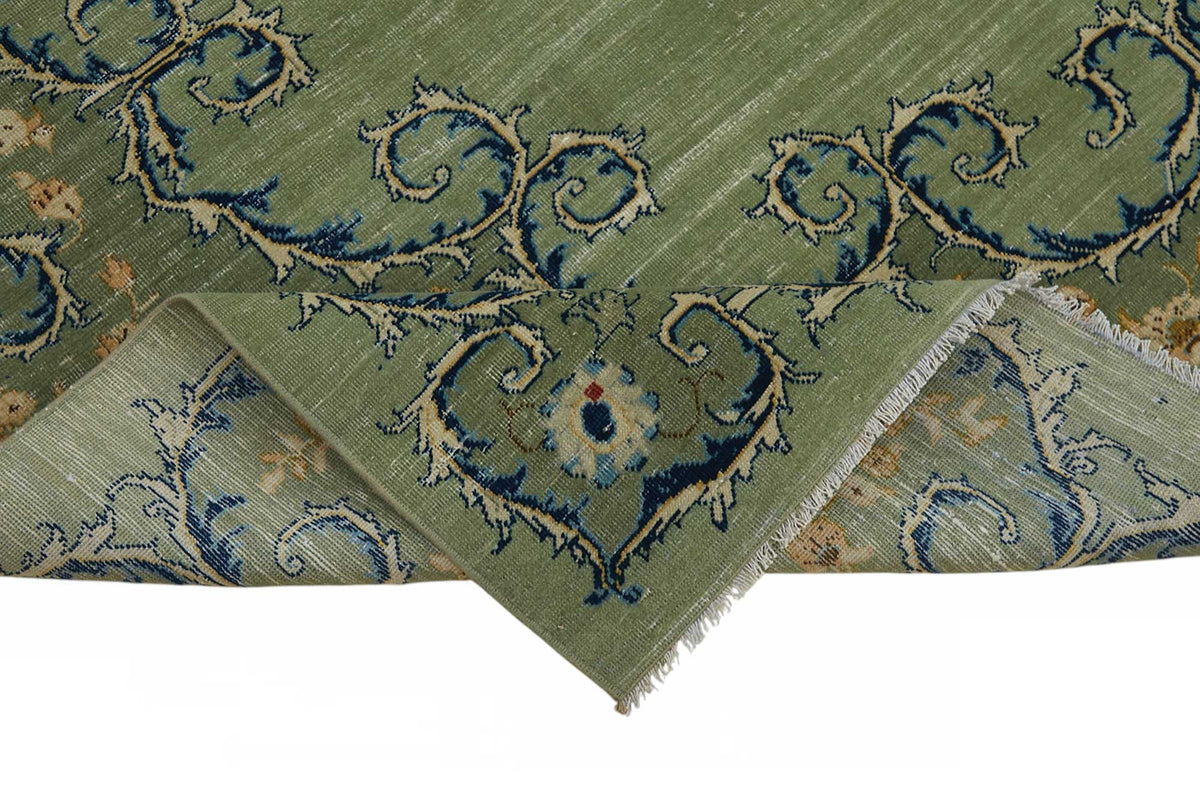 Zelko Madalyon Desenli Overdyed Yeşil Halı 244x350 cm – kenar detayı