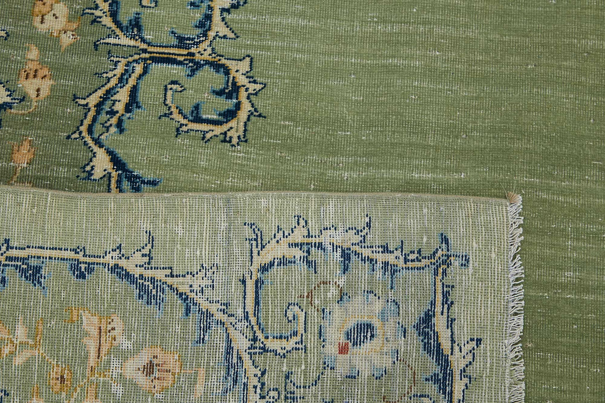 Zelko Madalyon Desenli Overdyed Yeşil Halı 244x350 cm – arka yüz görünümü