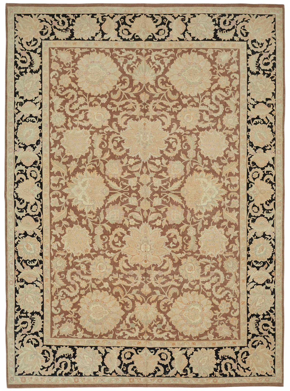 Vamave Vintage Uşak Halısı Kahverengi Bej Çiçekli El Dokuma Halı 303x423 cm