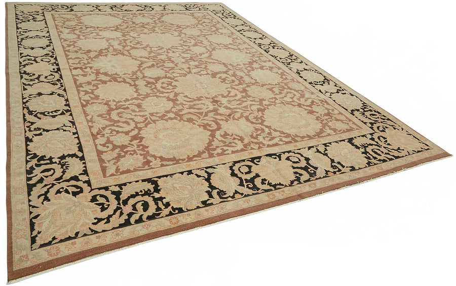 Vamave Vintage Uşak Halısı Kahverengi Bej Çiçekli El Dokuma Halı 303x423 cm – genel görünüm