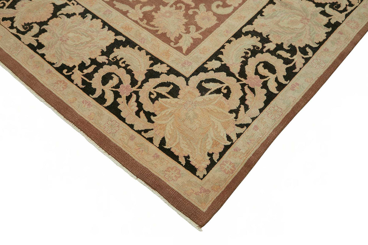 Vamave Vintage Uşak Halısı Kahverengi Bej Çiçekli El Dokuma Halı 303x423 cm – detay görünümü