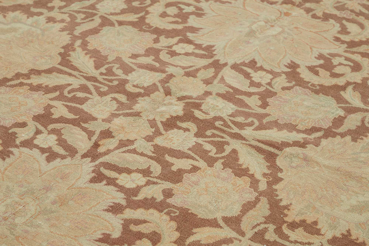 Vamave Vintage Uşak Halısı Kahverengi Bej Çiçekli El Dokuma Halı 303x423 cm – mekânda kullanım