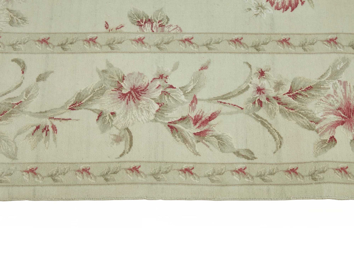 Rusvo Çiçek Desenli Krem Gül Kurusu Vintage El Dokuma Halı 237x301 cm – farklı açı