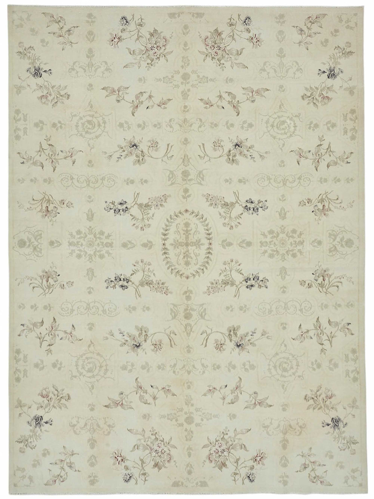 Rusvo Krem Bej Halı: Çiçek Desenli Vintage El Dokuma 258x358 cm 49219