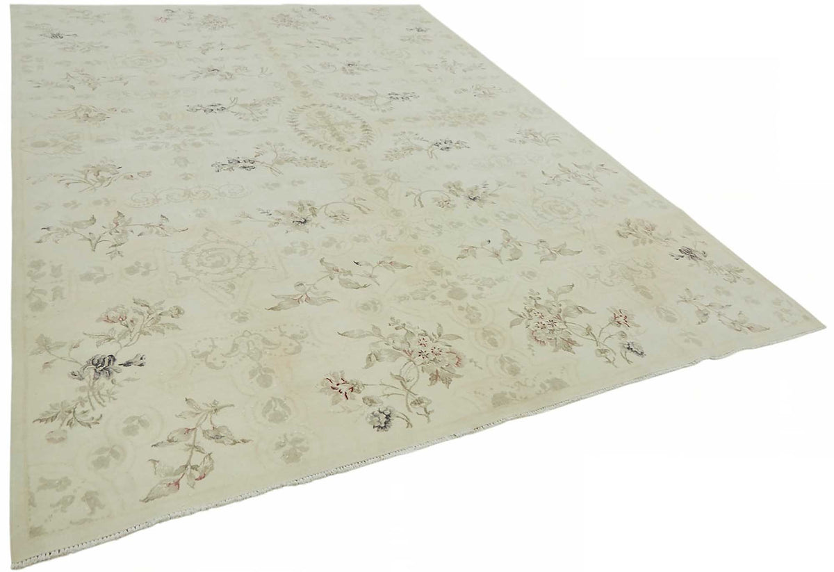 Rusvo Krem Bej Halı: Çiçek Desenli Vintage El Dokuma 258x358 cm 49219 – genel görünüm