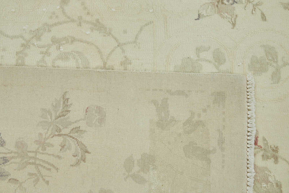 Rusvo Krem Bej Halı: Çiçek Desenli Vintage El Dokuma 258x358 cm 49219 – arka yüz görünümü