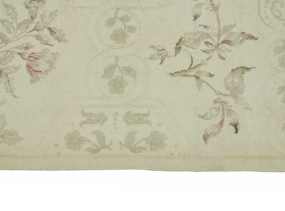 Rusvo Krem Bej Halı: Çiçek Desenli Vintage El Dokuma 258x358 cm 49219 – farklı açı