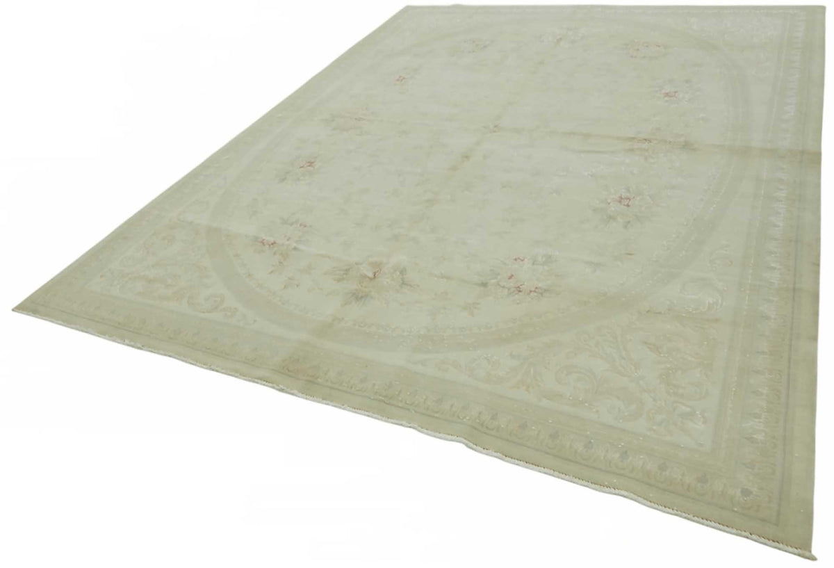 Rusvo Krem Bej Halı: Bordürlü Vintage El Dokuma 258x341 cm 49220 – doku yakın çekim