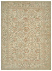 Rusvo Bej Yeşil Çiçekli Vintage Yün El Dokuma Halı 303x426 cm