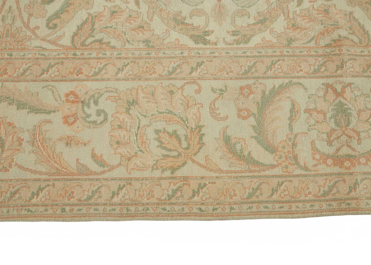 Rusvo Bej Yeşil Çiçekli Vintage Yün El Dokuma Halı 303x426 cm – farklı açı