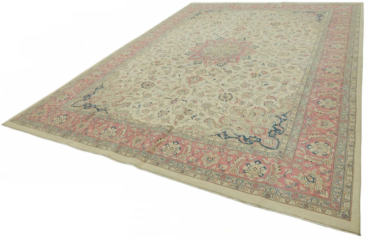 Rusvo Pembe Vintage Halı Klasik Madalyon Desenli 301x420 cm 49222 – doku yakın çekim