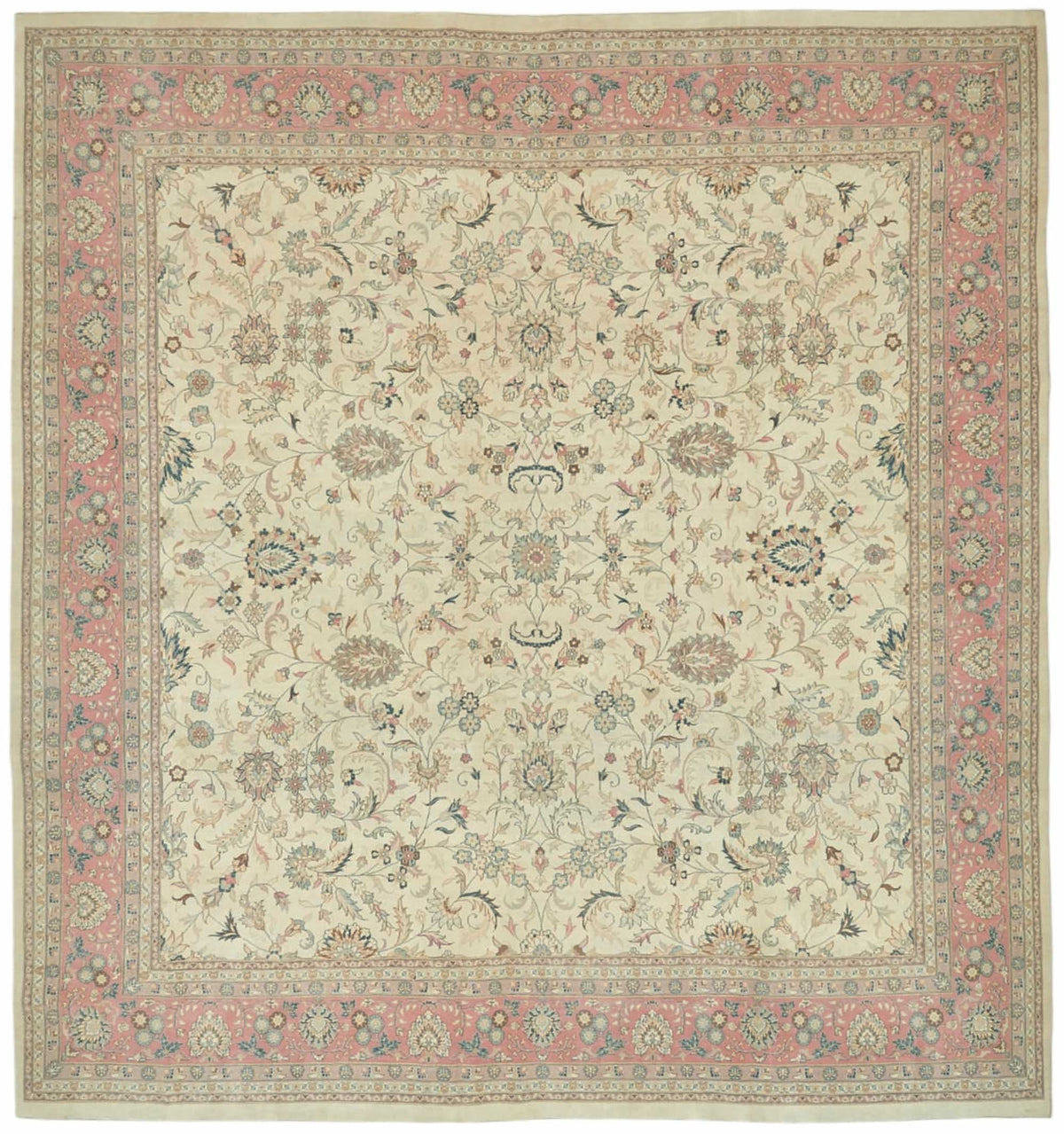 Rusvo Krem Halı Vintage Çiçek Desenli El Dokuma 360x380 cm