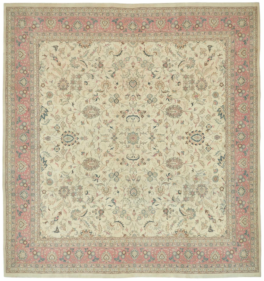 Rusvo Krem Halı Vintage Çiçek Desenli El Dokuma 360x380 cm
