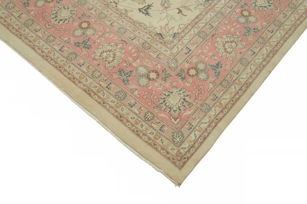 Rusvo Krem Halı Vintage Çiçek Desenli El Dokuma 360x380 cm – detay görünümü