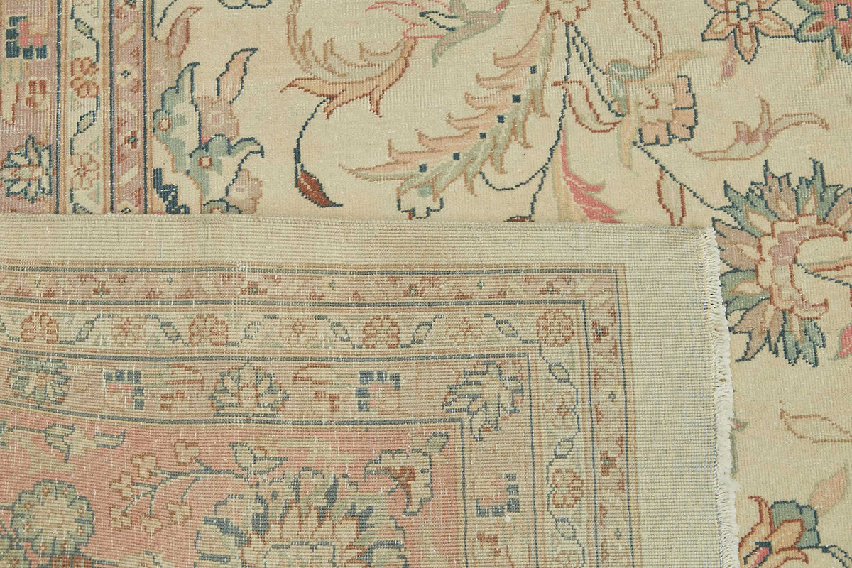 Rusvo Krem Halı Vintage Çiçek Desenli El Dokuma 360x380 cm – arka yüz görünümü