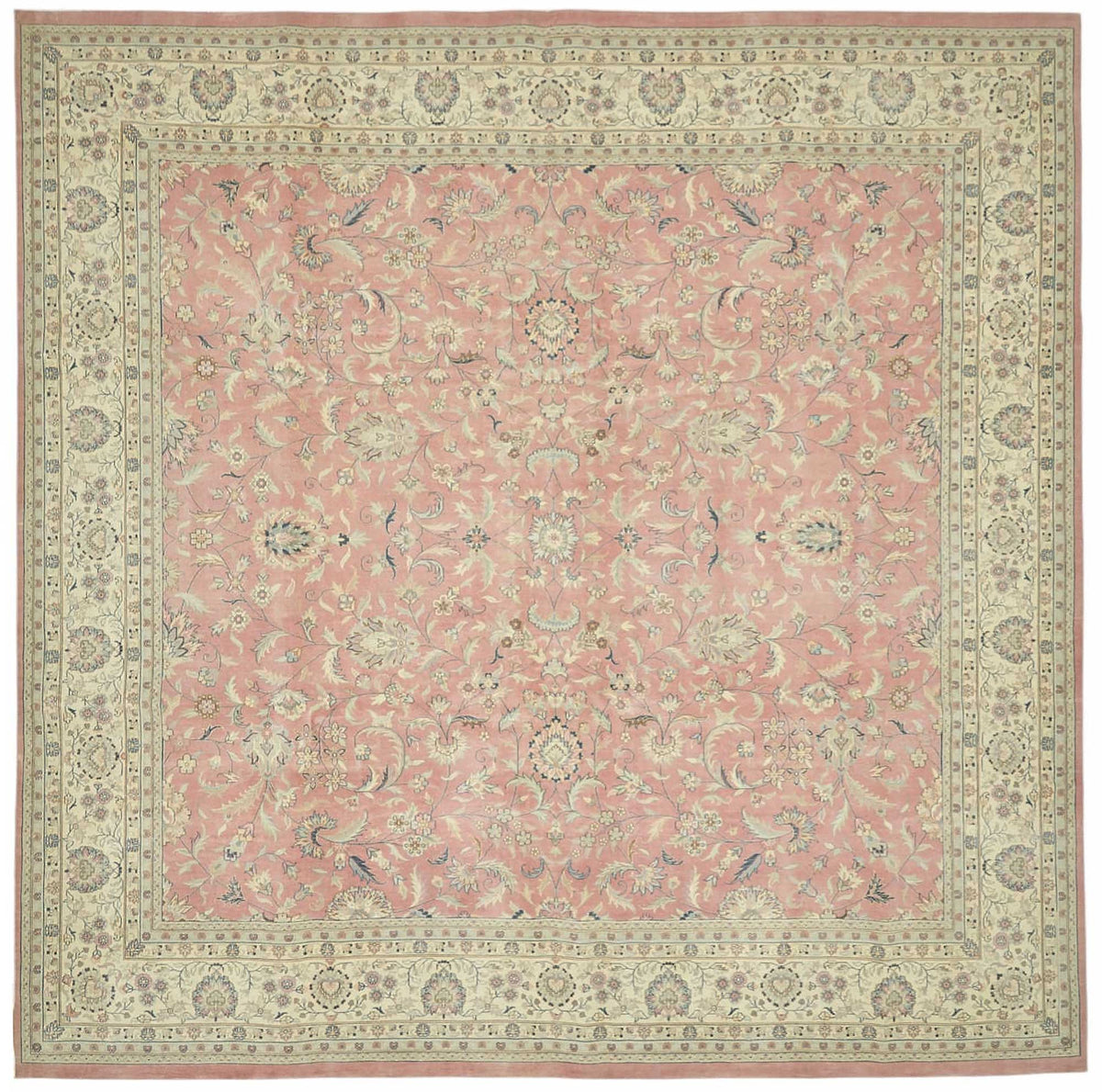 Rusvo Vintage Toz Pembe Halı Çiçek Desenli Kare Formda 360x362 cm