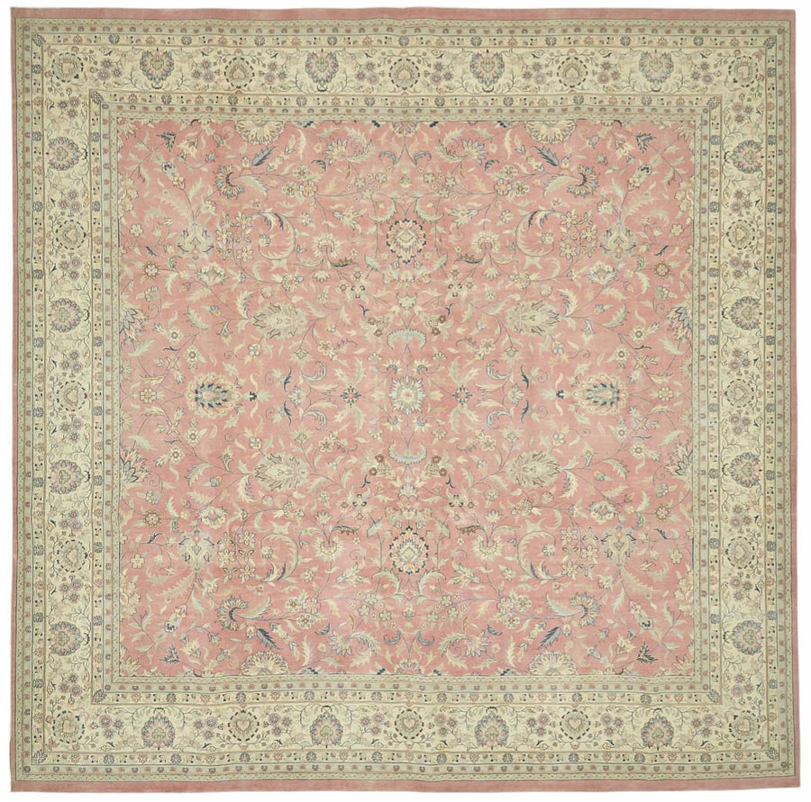 Rusvo Vintage Toz Pembe Halı Çiçek Desenli Kare Formda 360x362 cm