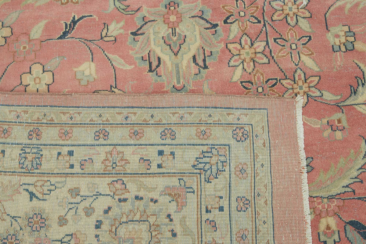 Rusvo Vintage Toz Pembe Halı Çiçek Desenli Kare Formda 360x362 cm – arka yüz görünümü