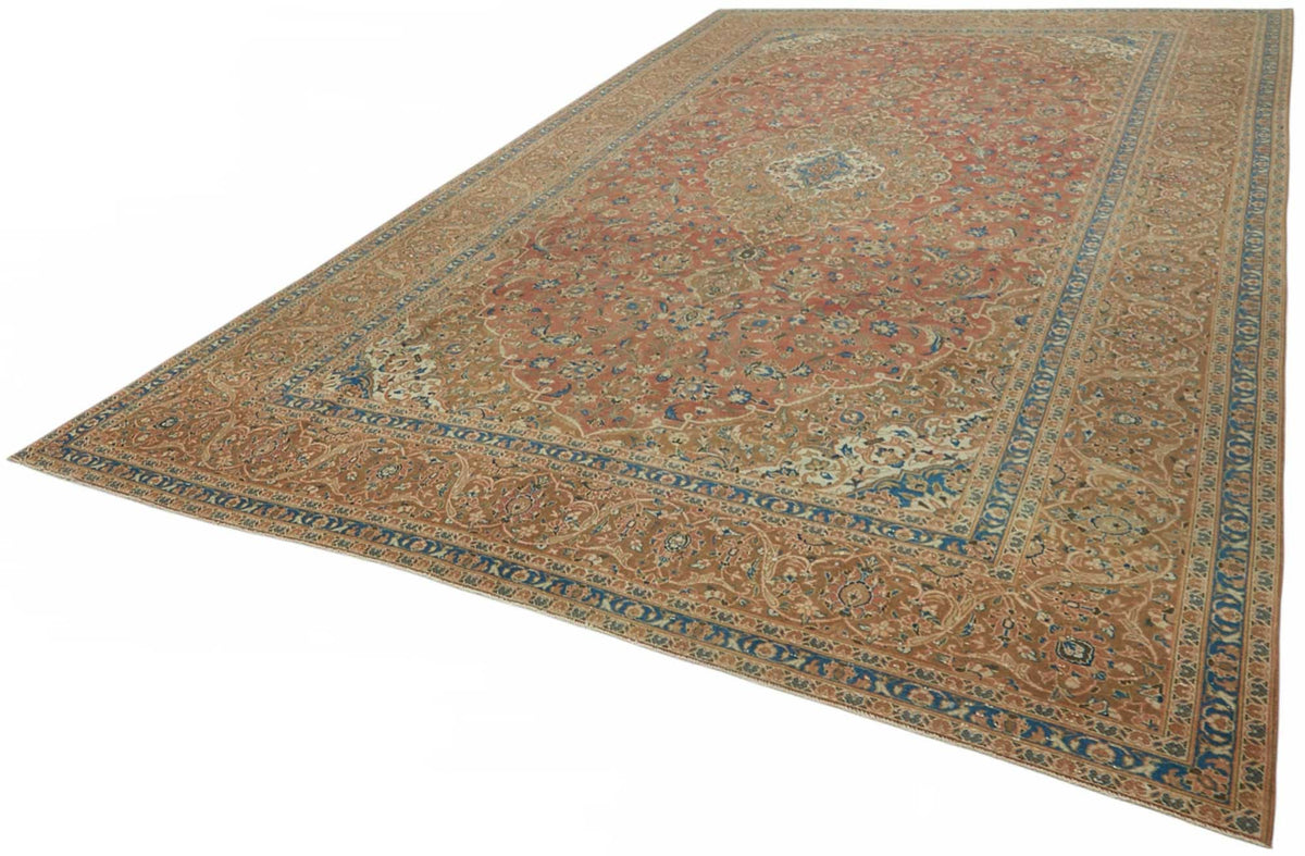 Rusvo Kırmızı Dokuma Madalyon Desenli Vintage Halı 300x492 cm – doku yakın çekim