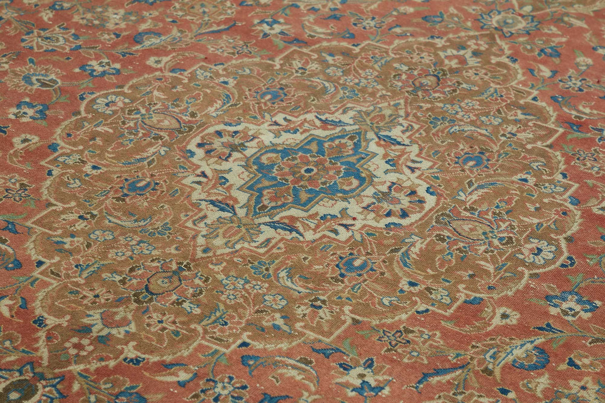 Rusvo Kırmızı Dokuma Madalyon Desenli Vintage Halı 300x492 cm – mekânda kullanım