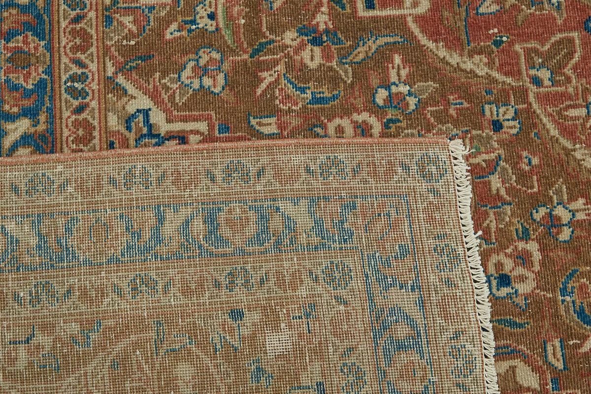 Rusvo Kırmızı Dokuma Madalyon Desenli Vintage Halı 300x492 cm – arka yüz görünümü