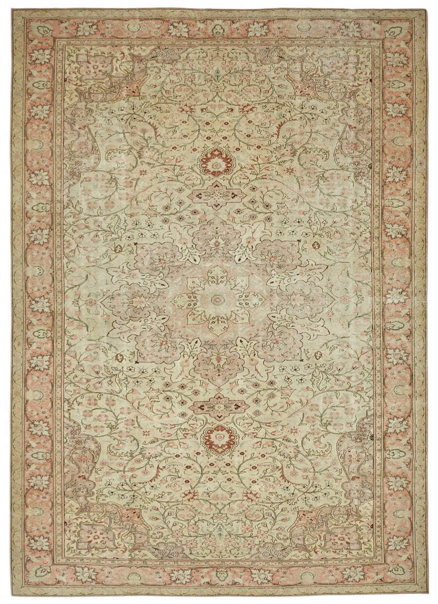 Rusvo Bej Pembe Madalyon Desenli Vintage Düz Dokuma Halı 310x438 cm