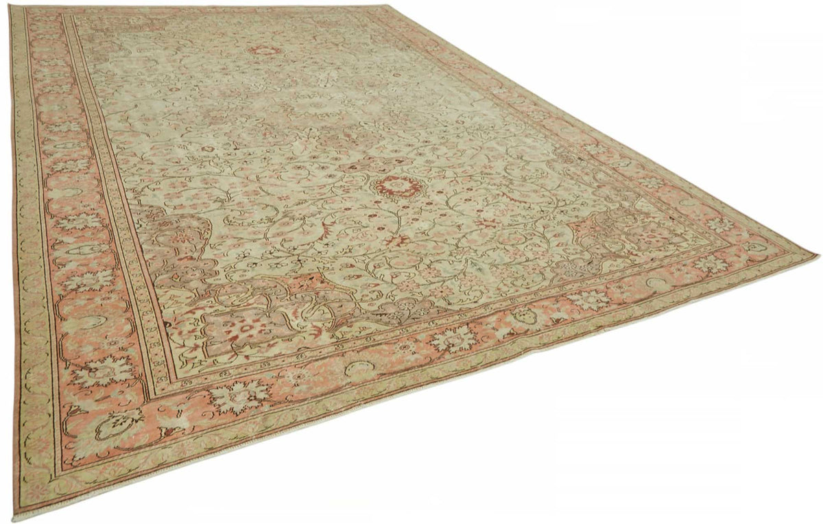Rusvo Bej Pembe Madalyon Desenli Vintage Düz Dokuma Halı 310x438 cm – genel görünüm
