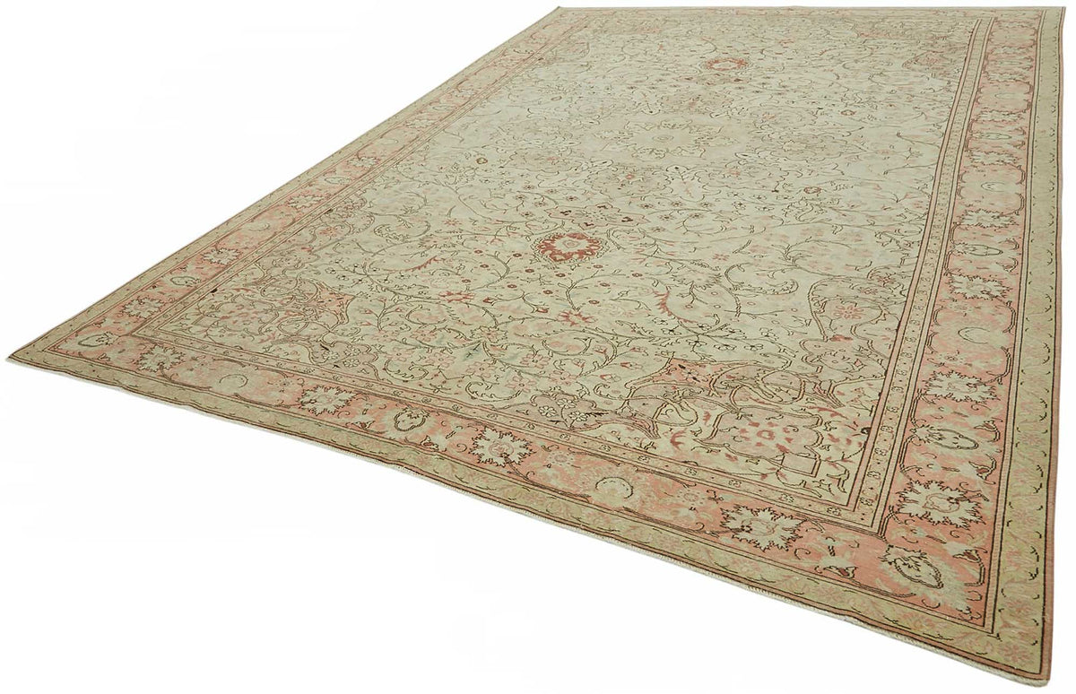 Rusvo Bej Pembe Madalyon Desenli Vintage Düz Dokuma Halı 310x438 cm – doku yakın çekim