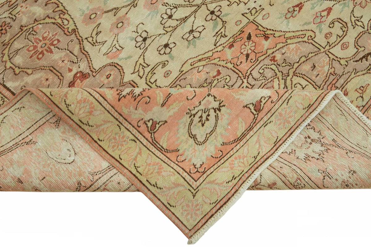 Rusvo Bej Pembe Madalyon Desenli Vintage Düz Dokuma Halı 310x438 cm – kenar detayı