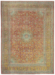 Rusvo Çiçek Desenli Kırmızı Vintage El Dokuma Halı 290x384 cm