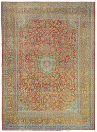 Rusvo Çiçek Desenli Kırmızı Vintage El Dokuma Halı 290x384 cm