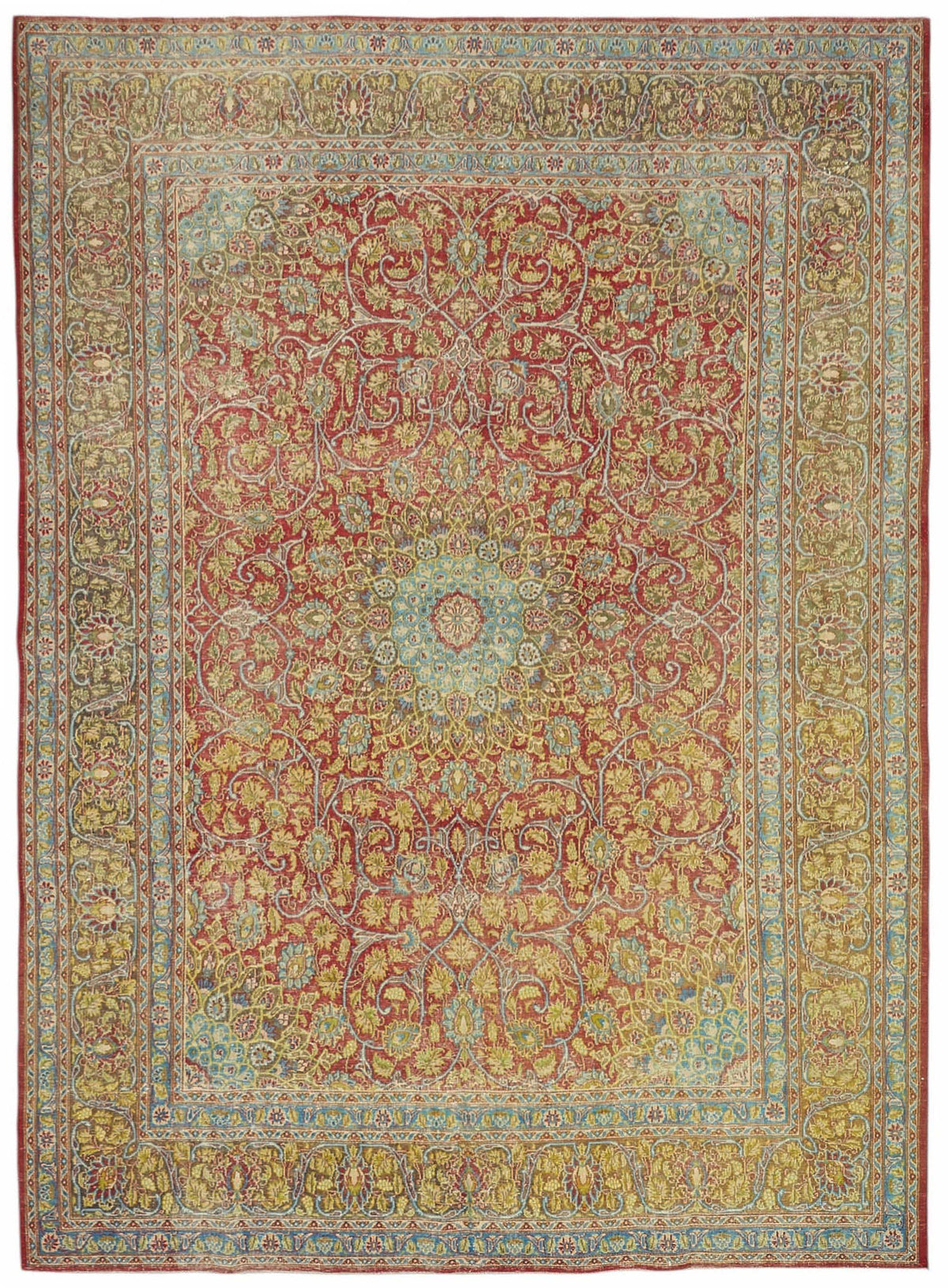 Rusvo Çiçek Desenli Kırmızı Vintage El Dokuma Halı 290x384 cm