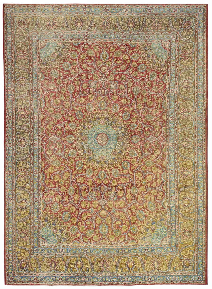 Rusvo Çiçek Desenli Kırmızı Vintage El Dokuma Halı 290x384 cm