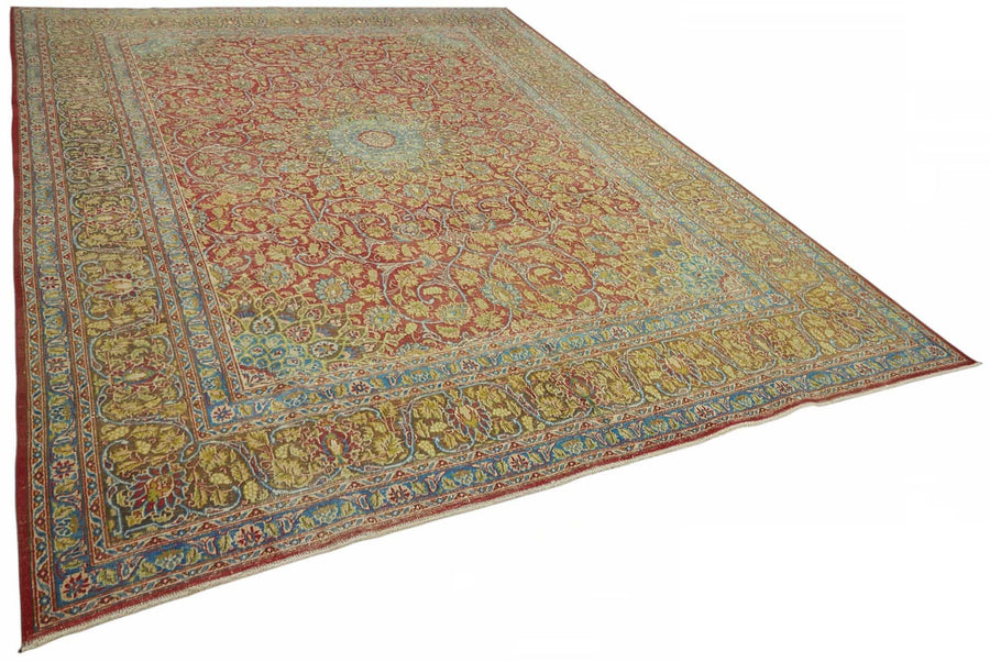 Rusvo Çiçek Desenli Kırmızı Vintage El Dokuma Halı 290x384 cm – genel görünüm