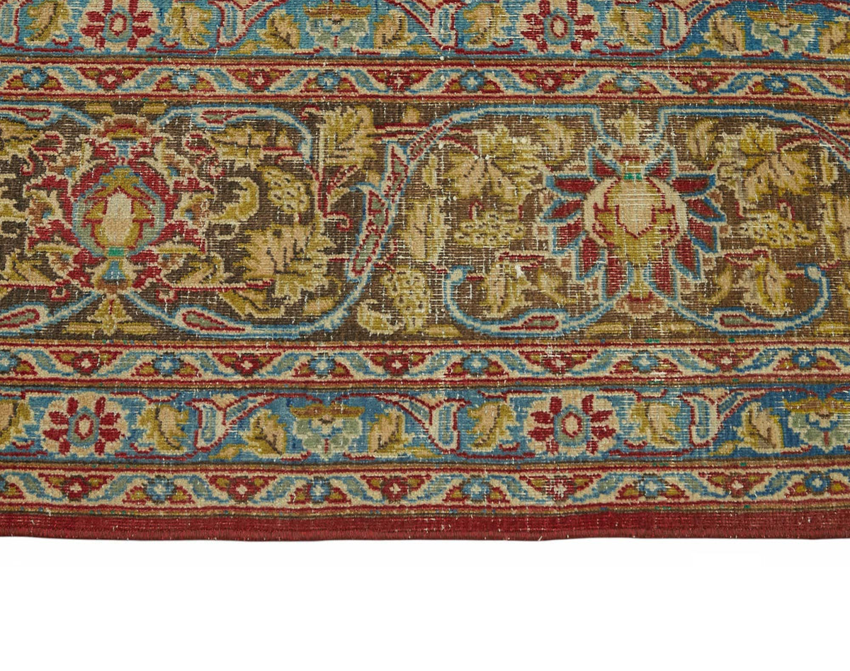 Rusvo Çiçek Desenli Kırmızı Vintage El Dokuma Halı 290x384 cm – farklı açı
